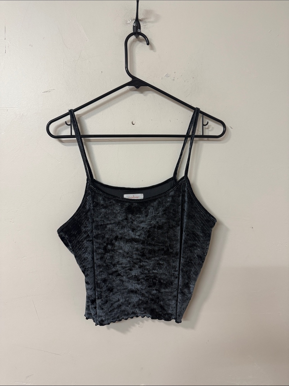 Sleeveless Ribbed Velvet Crop Tank Top - Black